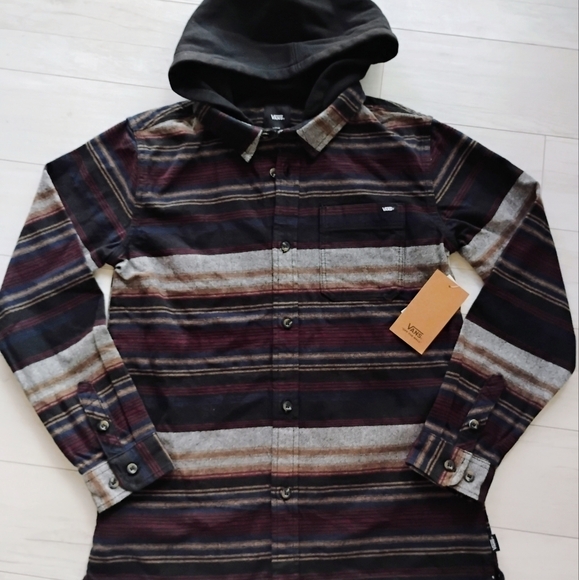 VANS NEW Boys Bagley Flannel Hooded Button Up - Picture 1 of 8